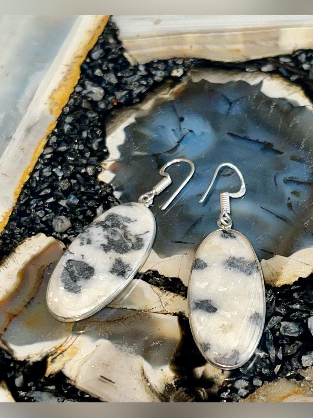 Thin White Buffalo Turquoise Earrings 2” - Picture 12 of 17